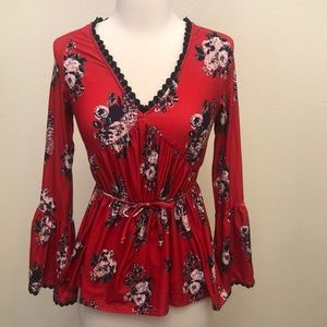Red with Black Print Blouse